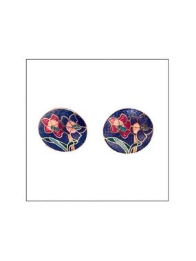 Vintage Cloisonné Floral Enameled Disc Earrings